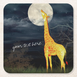 Porta-copo De Papel Quadrado Girafa e Lua | Coasters de Bebida Personalizada