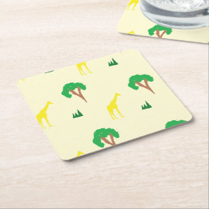 Porta-copo De Papel Quadrado Girafa e padrão de árvore