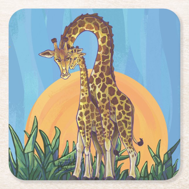 Porta-copo De Papel Quadrado Giraffe Mama e Bebê (Frente)
