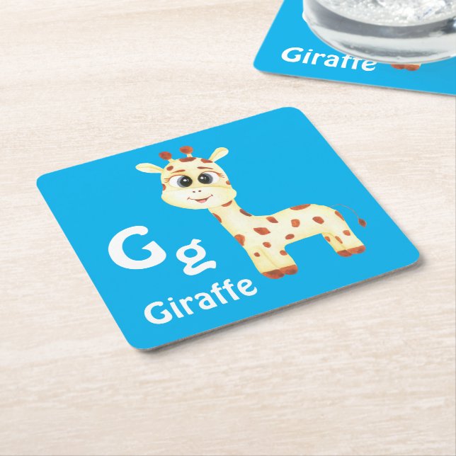 Porta-copo De Papel Quadrado Giraffe personaliza ABC: Carta G - Adicionar seu n (Inclinado)