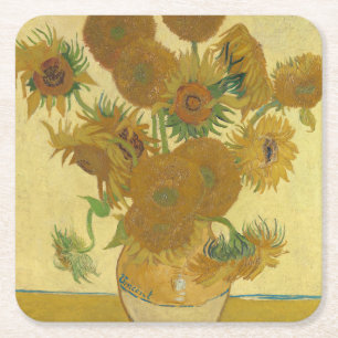 Porta-copo De Papel Quadrado Girassóis, Pintura a Óleo de Natureza Morta, Van G