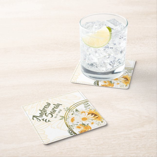 Porta-copo De Papel Quadrado Girassol Aquarela Floral (Insitu)