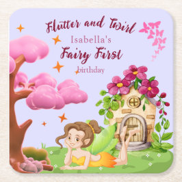 Porta-copo De Papel Quadrado Girls Fairy First Fairytale Mushroom Butterfly