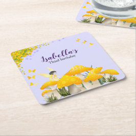Porta-copo De Papel Quadrado Girls Fairy Yellow Mushroom Butterfly Birthday