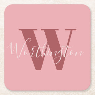 Porta-copo De Papel Quadrado Girly Monograma e Nome cor-de-rosa vermelho