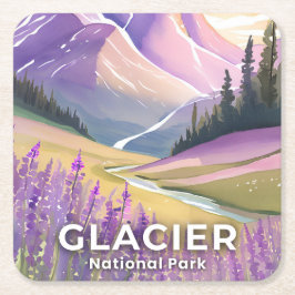 Porta-copo De Papel Quadrado Glacier National Park | Spring Lavender Watercolor