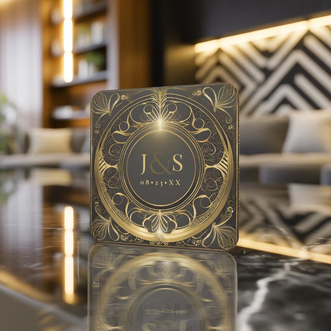 Porta-copo De Papel Quadrado Glam Art Deco Wedding V2 ID1033 (Criador carregado)