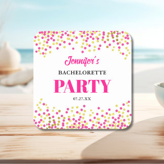 Porta-copo De Papel Quadrado Glam Pink Gold Dots Wedding Bachelorette Party