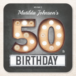 Porta-copo De Papel Quadrado Glamoroso 50º Aniversário - Marquee Lâmpada Person