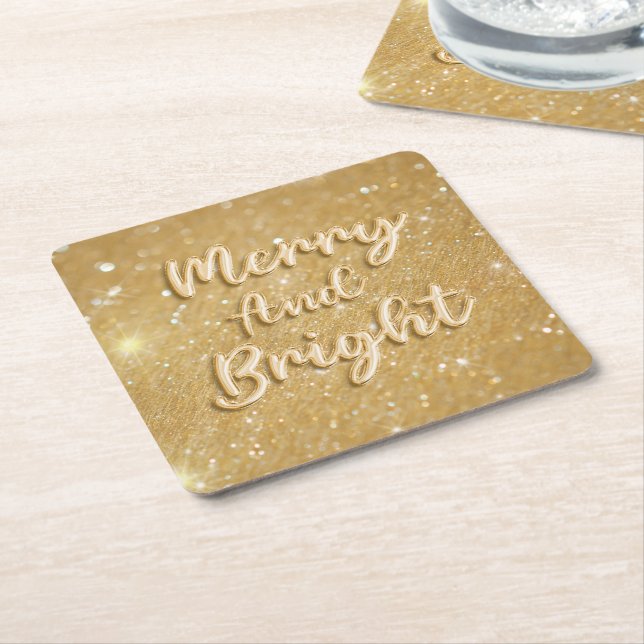 Porta-copo De Papel Quadrado Glitter de ouro de Natal elegante (Inclinado)