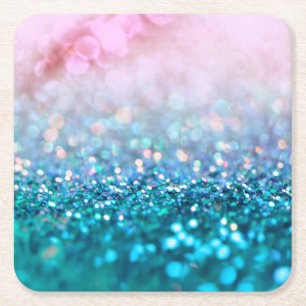 Porta-copo De Papel Quadrado Glitter de Trendy Gradient Azul-Teal Gradiente Ros