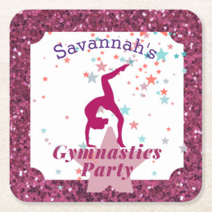 Porta-copo De Papel Quadrado Glitter e Estrelas do Partido da Ginástica