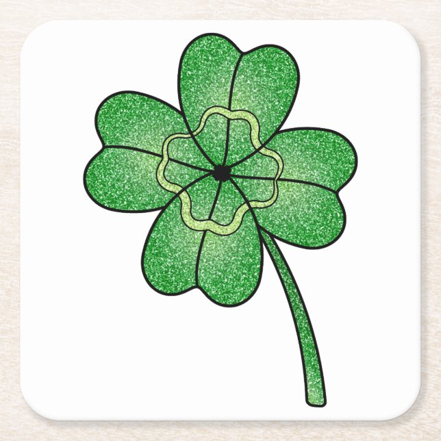 Porta-copo De Papel Quadrado Glitter Four Leaf Clover (Frente)