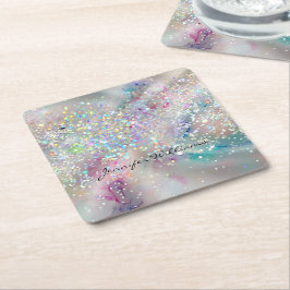 Porta-copo De Papel Quadrado Glitter Holográfico de Tinta Álcool de Pastel Eleg