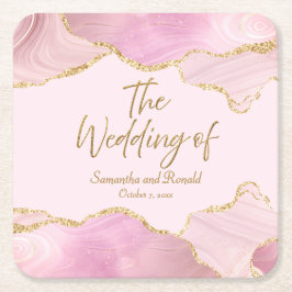 Porta-copo De Papel Quadrado Glitter Rosa E Dourado Agita O Casamento De