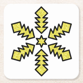 Porta-copo De Papel Quadrado Glitter Snowflake - Yellow Star