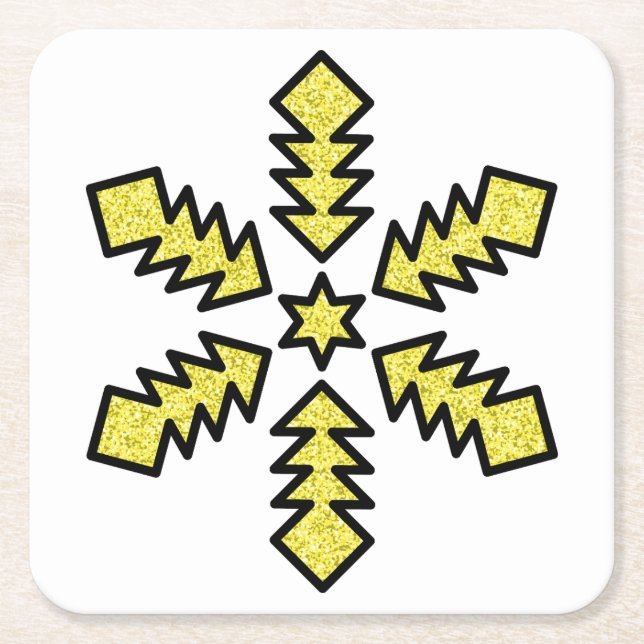 Porta-copo De Papel Quadrado Glitter Snowflake - Yellow Star (Frente)