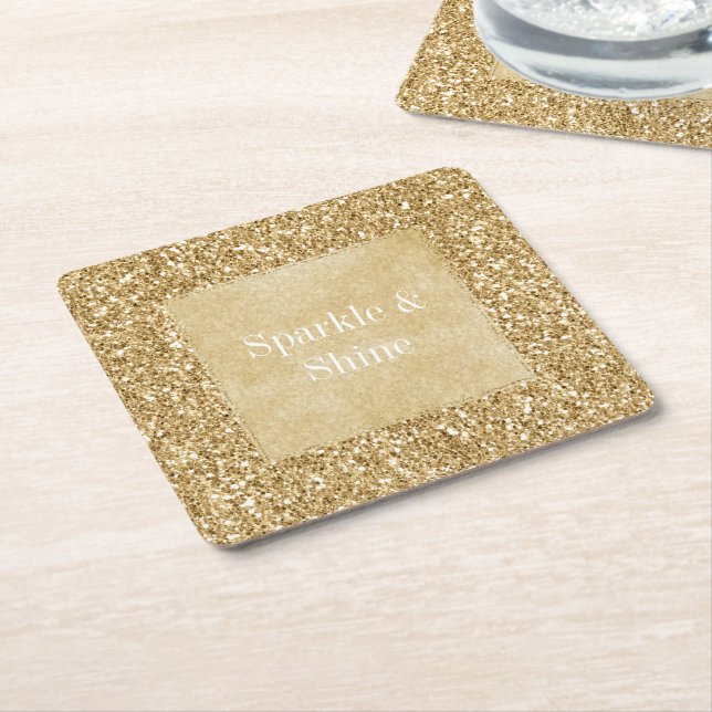 Porta-copo De Papel Quadrado Glitter Sparkle Dourado (Inclinado)