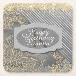 Porta-copo De Papel Quadrado Glittery Chic Mandala Monographic