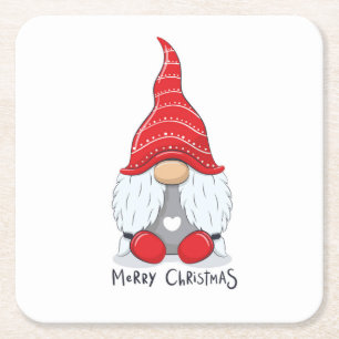 Porta-copo De Papel Quadrado Gnomo de Natal bonito Bebida de Arte Por Aquarela