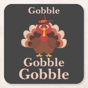 Porta-copo De Papel Quadrado Gobble Gobble Engraçado Bonito Ação de Graças Turq