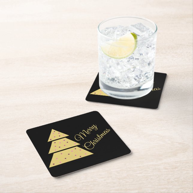Porta-copo De Papel Quadrado Golden Christmas Tree Paper Coaster (Insitu)