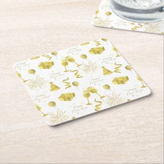 Porta-copo De Papel Quadrado Golden Happy New Year Pattern