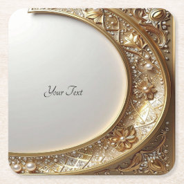 Porta-copo De Papel Quadrado Golden Ornate Frame Paper Coaster