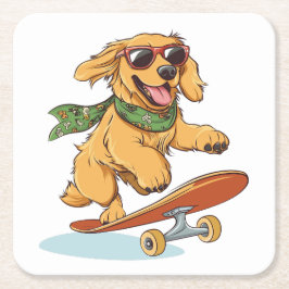 Porta-copo De Papel Quadrado Golden Retriever Dog Skateboarding