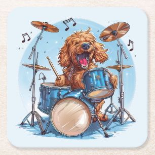 Porta-copo De Papel Quadrado Goldendoodle Tocando Bateria