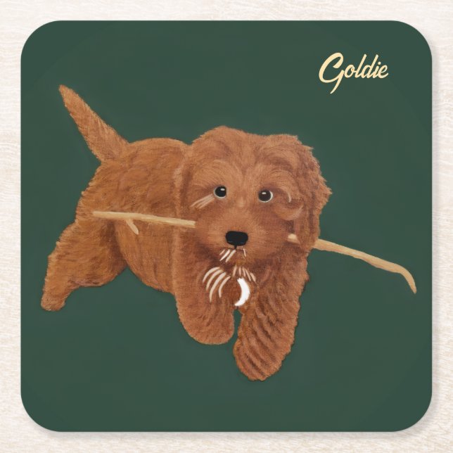 Porta-copo De Papel Quadrado Goldie Golden Doodle (Frente)