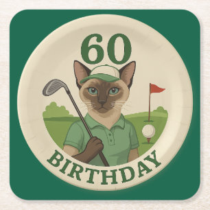 Porta-copo De Papel Quadrado Golf 60º Aniversário para Golfer com bola e tee