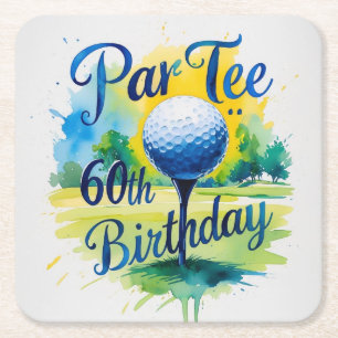 Porta-copo De Papel Quadrado Golf 60º Aniversário para Golfer com bola e tee