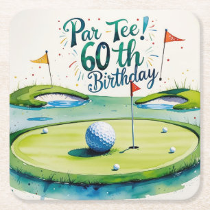 Porta-copo De Papel Quadrado Golf 60º Aniversário para Golfer com bola e tee