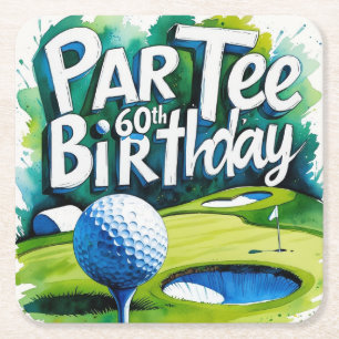 Porta-copo De Papel Quadrado Golf 60º Aniversário para Golfer com bola e tee