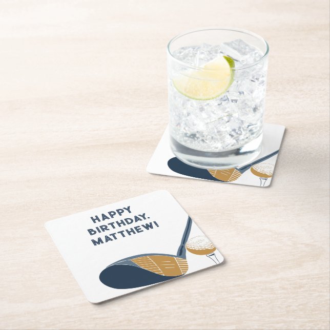 Porta-copo De Papel Quadrado Golf Club and Ball Personalized Golfers Birthday (Insitu)