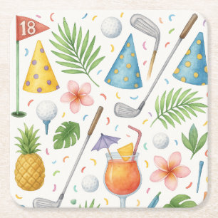 Porta-copo De Papel Quadrado Golf Hawaii temático para o Partido Golfista Havai