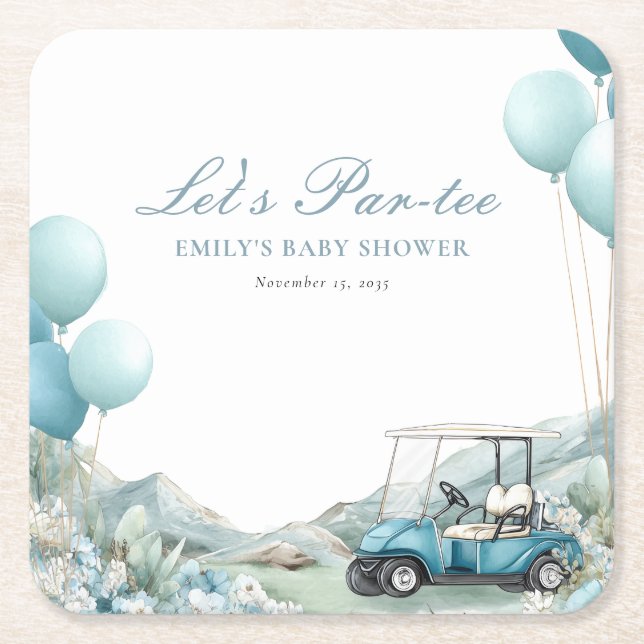 Porta-copo De Papel Quadrado Golf Let's Par-tee Blue Baby Shower (Frente)