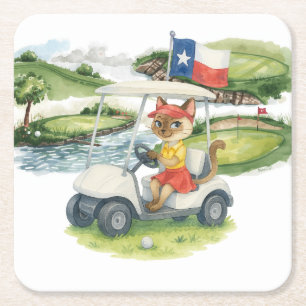 Porta-copo De Papel Quadrado Golf Texas Themed for Cat Lovers