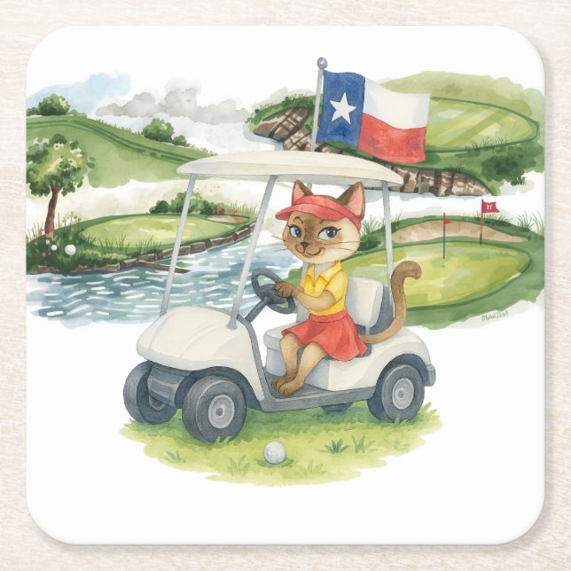 Porta-copo De Papel Quadrado Golf Texas Themed for Cat Lovers (Frente)