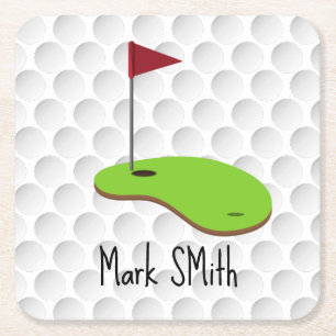 Porta-copo De Papel Quadrado Golf Vamos Par tee com bandeira de golfe em verde