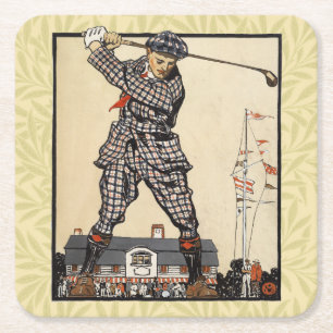 Porta-copo De Papel Quadrado Golfe Golfista Vintage Antigo Golfe