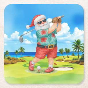 Porta-copo De Papel Quadrado Golfe Papais noeis Golfe no Verão de Natal