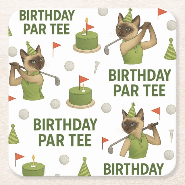 Porta-copo De Papel Quadrado Golfer 60º Aniversário para Cat Lover (Frente)