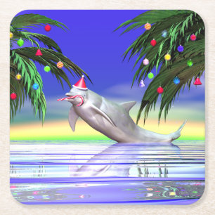 Porta-copo De Papel Quadrado Golfinho de Natal tropical