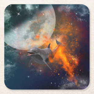 Porta-copo De Papel Quadrado Golfinho engraçado no universo