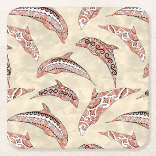 Porta-copo De Papel Quadrado Golfinhos Tribais de Coral Costeiro Havaiano