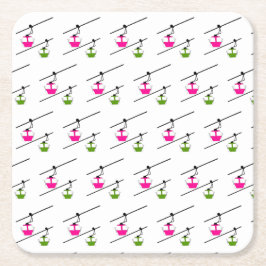 Porta-copo De Papel Quadrado Gôndolas rosa e verde