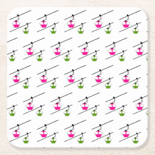 Porta-copo De Papel Quadrado Gôndolas rosa e verde