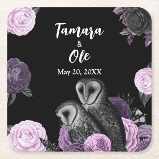 Porta-copo De Papel Quadrado Gothic Owls Wedding